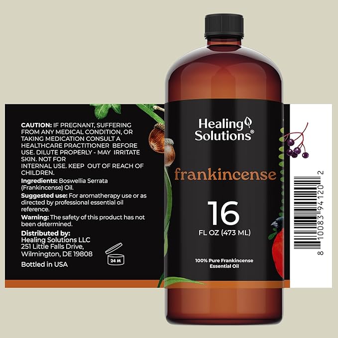 Healing Solutions Frankincense Essential Oil Bulk, 16oz - 100% Pure Bulk Frankincense Oil - Therapeutic Grade for Aromatherapy, Diffuser, Relaxation - Frankincense Essential Oil Large Bottle Refill