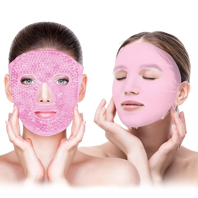 Bundle of CONBELLA Cold Face Eye Masks Ice Face Mask Hot Cold Compress and Ice Face Mask and Silicone Face Mask Cover Set