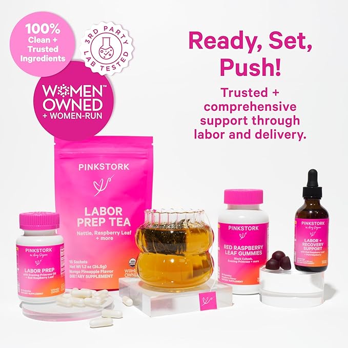 Pink Stork Organic Labor Prep Tea - Red Raspberry Leaf with Chamomile and Rosehip, Pregnancy Must Haves, Postpartum Essentials, Third Trimester - 15 Sachets