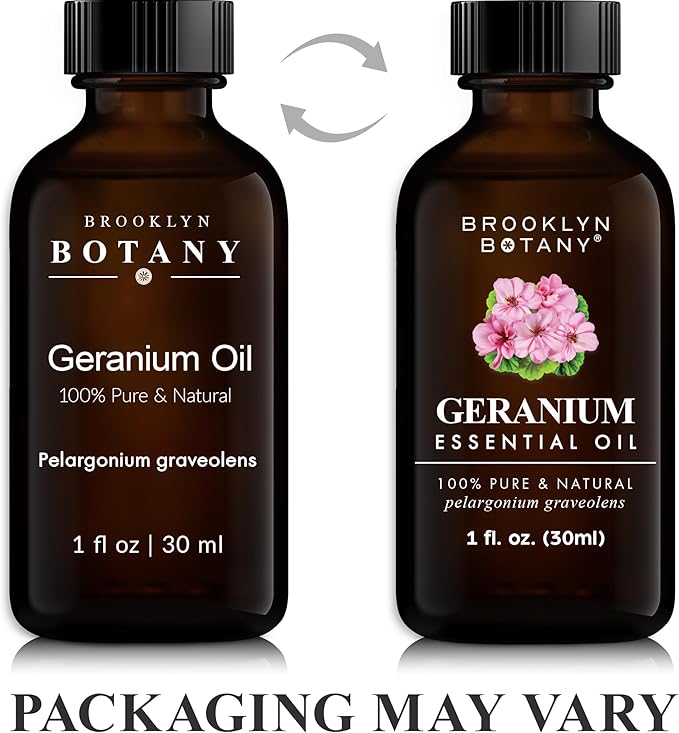 Brooklyn Botany Geranium Essential Oil – 100% Pure and Natural – Premium Grade Oil with Dropper - for Aromatherapy and Diffuser - 1 Fl Oz