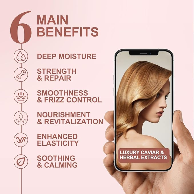 Caviar Hair Mask, Enriched with Caviar Essence, Keratin, & Herbal Extracts for Ultimate Shine & Softness, Deep Conditioning Treatment for Dry or Damaged Hair, 11.8 fl oz，Sulfate-Free