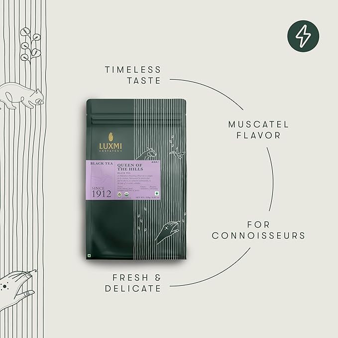 Luxmi Estates - Queen of the Hills - Organic Black Tea - Loose Leaf - 250g (125 cups) | Freshly Harvested Organic Makaibari Darjeeling Tea | Best Natural Flavor Tea The World Has To Offer
