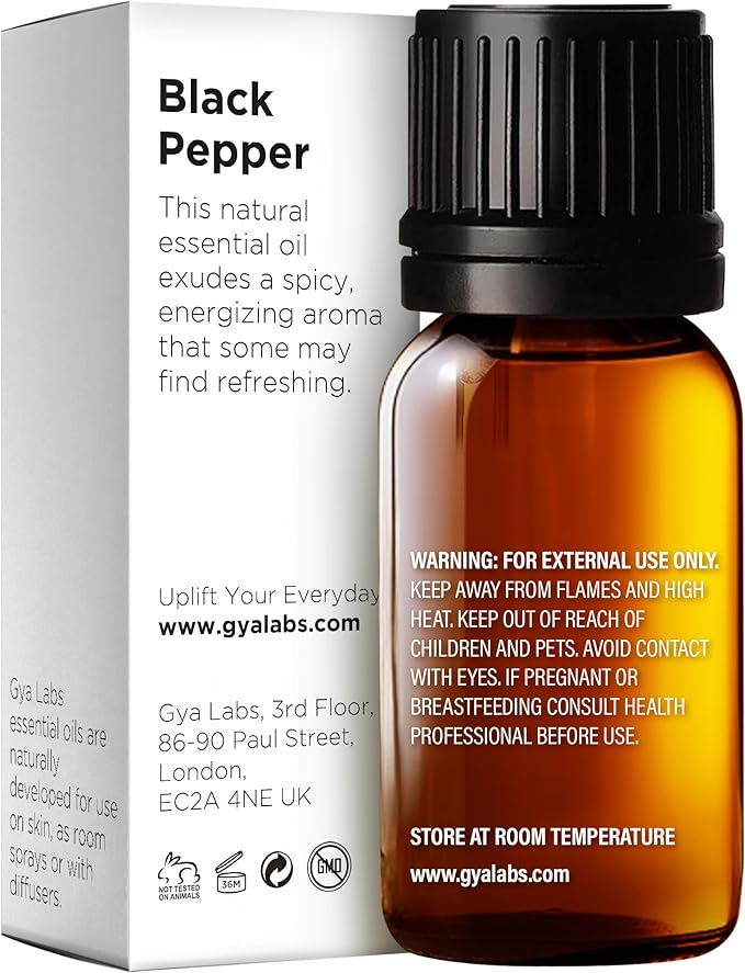 Gya Labs Black Pepper Essential Oil for Comfort & Candle Making Scent DIY - 0.34 Fl Oz - 100% Pure Natural Black Pepper Oil for a Soothing Aromatic Experience - Spicy Warming