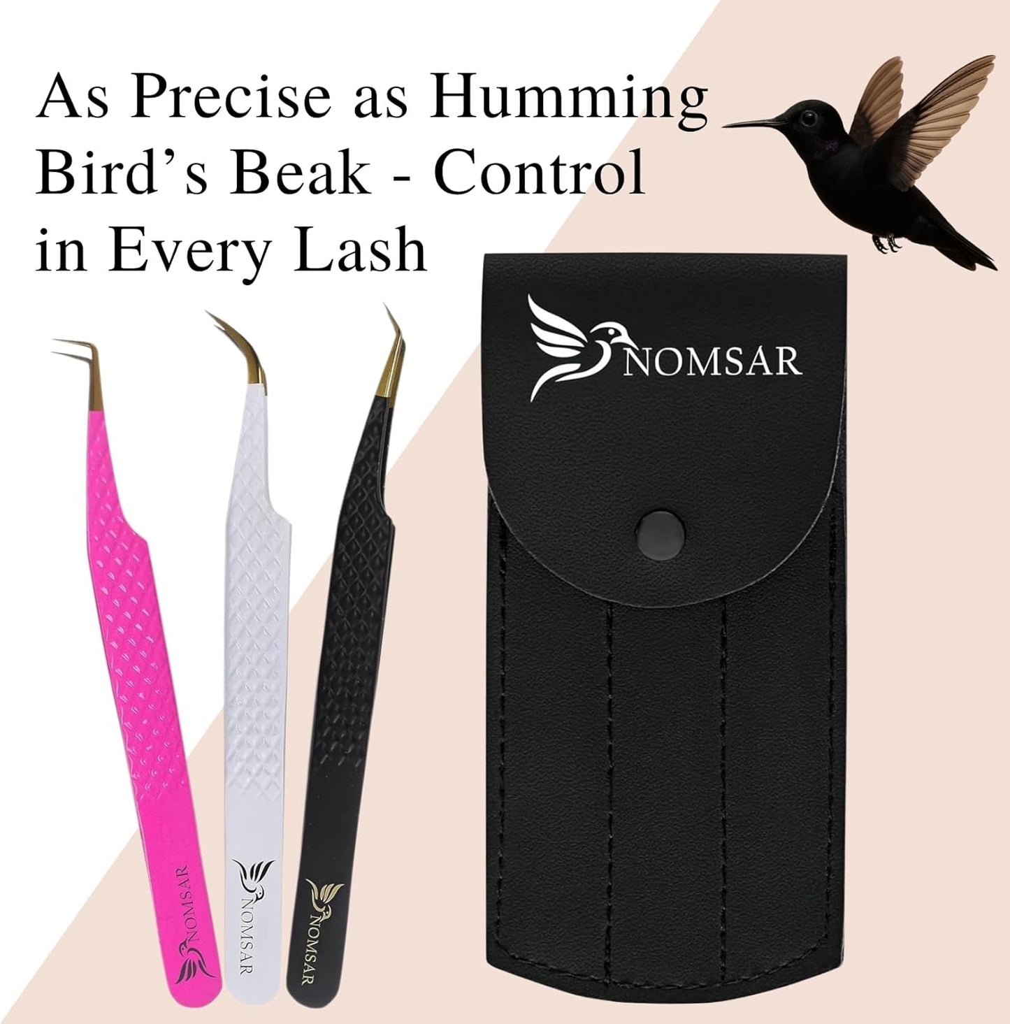 Eyelash Extensions Tweezers, Set of 3 - Stainless Steel with Diamond Grip for Volume lash Extension - Fiber Tip Tweezers for Multipurpose & Application (Light Green)