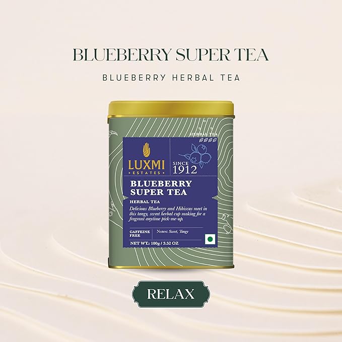 Luxmi Estates - Blueberry Herbal - Organic Blueberr Tea 100g (50 Cups) | Certified Organic Tea | Caffeine-Free
