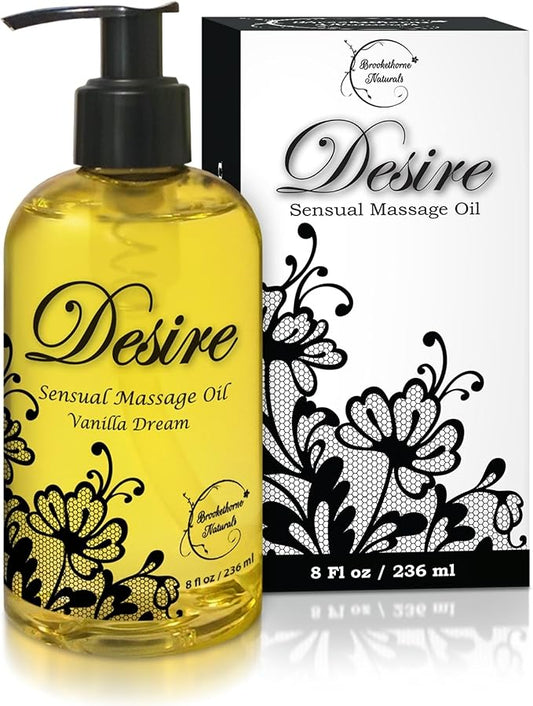 Desire Sensual Massage Oil for Date Night | Best Massage Oil for Couples | All Natural with Sweet Almond, Grapeseed & Jojoba for Smooth Glide & Moisturized Skin 8oz