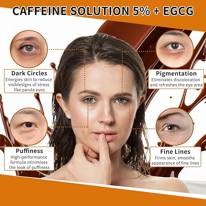 Caffeine Eye Serum with EGCG, 2 PCS 5% Caffeine Solution Reduces Pigmentation and Puffiness, Under Eye Serum for Dark Circles, Wrinkles and Fine Lines
