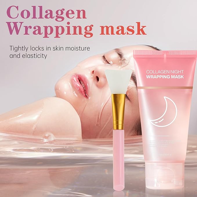 Collagen Night Wrapping Mask, Collagen Overnight Wrapping Peel off Facial Mask, Overnight Face Masks for Women, Korean Peel off Face Mask for Hydrates and Tightens Skin, 2.53 fl.oz (1)