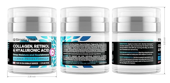 SimplyVital Collagen, Retinol & Hyaluronic Acid Cream - Anti-Aging Face Moisturizer for Face, Firming Skin Care Neck & Décolleté - Made in USA, Daily Moisturizer Face Cream Day & Night - 1.7 fl.oz.