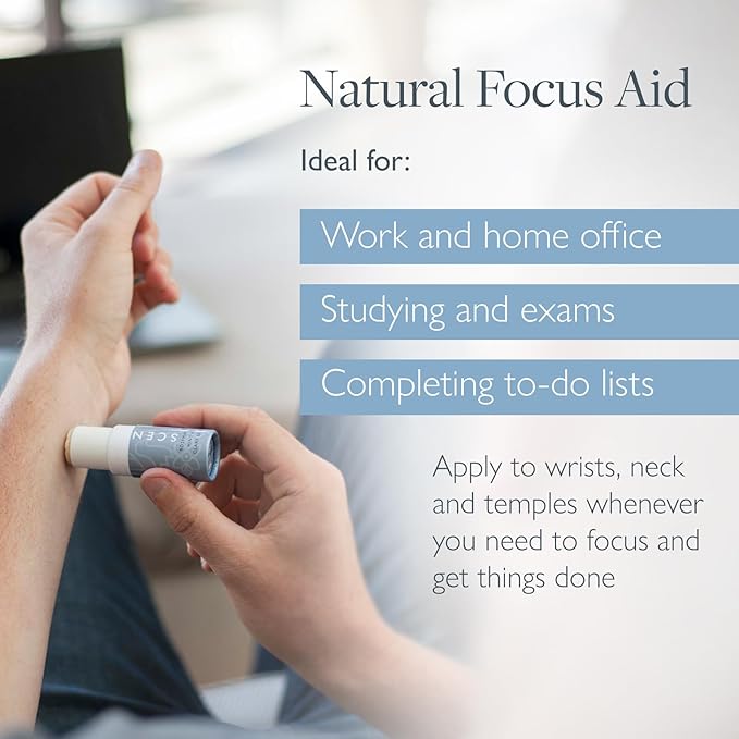 Scentered Aromatherapy Balm Stick for Focus & Concentration - Roll On Essential Oils Blend - 100% Natural: Rosemary, Mint, Clary Sage in Shea Butter - Aromatherapy Gifts for Women