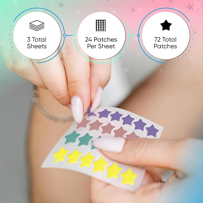 Star Pimple Patches (72 Count) - Acne Healing Hydrocolloid Cute Face Stickers with Soothing Tea Tree Oil for Quick Blemish Relief and Skin Recovery - Gentle and Effective Pore Cleansing
