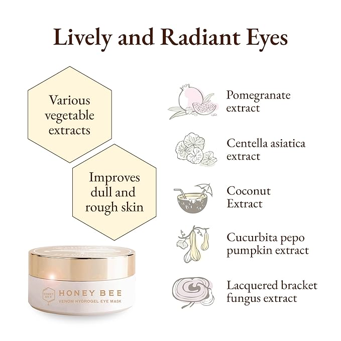 Honey Bee Venom Hydrogel Eye Masks for Dark Circles and Puffiness Bee Propolis Hydrogel Depuffing Eye Patches w/Bee Venom, Collagen & Niacinamide for All Skin Types (Pack of 60 Eye Pads)