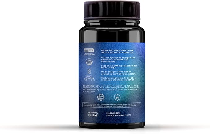 Prime Balance Hydrolyzed Multi-Collagen Night Complex – 2-Month Supply – Peptide-Enhanced for Sleep, Skin & Joint Support – All-Natural Formula
