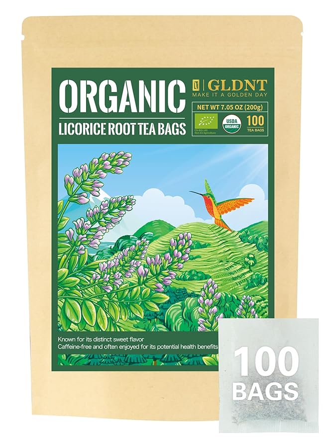 GLDNT Organic Licorice Root Tea Bags, Premium Natural Organic Licorice Tea, Warm & Natural Sweet Flavor, Caffeine Free, 100 Count
