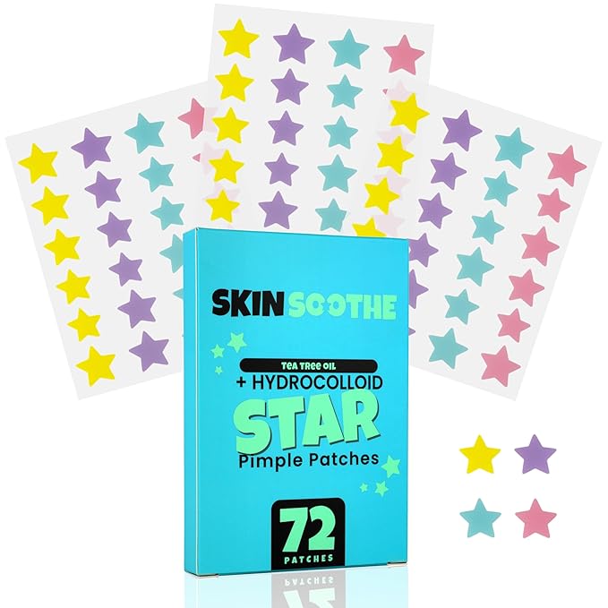 Star Pimple Patches (72 Count) - Acne Healing Hydrocolloid Cute Face Stickers with Soothing Tea Tree Oil for Quick Blemish Relief and Skin Recovery - Gentle and Effective Pore Cleansing