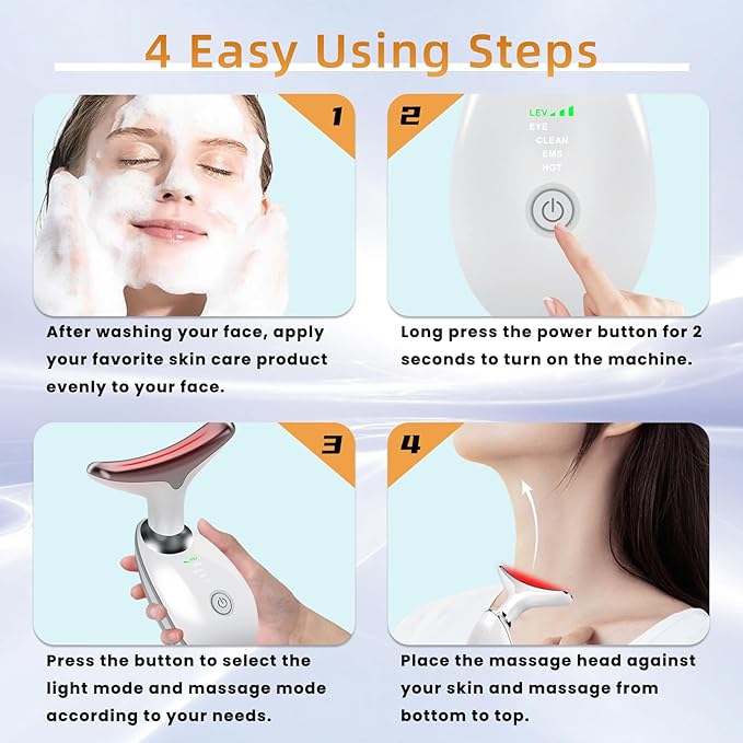 Facial Beauty Device, Based on Triple Action LED, Thermal, and Vibration Technologies for Skin Care, Facial Skin Care Tools, 7 Color Led Face and Neck Beauty Device for Home Use