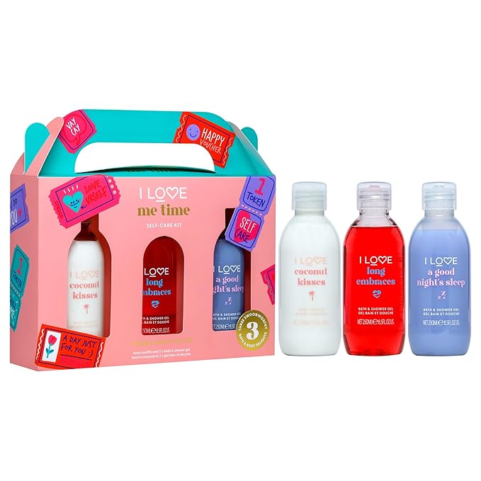 I LOVE Me Time Pamper Pack - Self Care Kit - At Home Spa Kit with Shower Gel and Body Souffle - Cherry, Lavender, and Coconut Fragrance - 3 pc (Pack of 2)