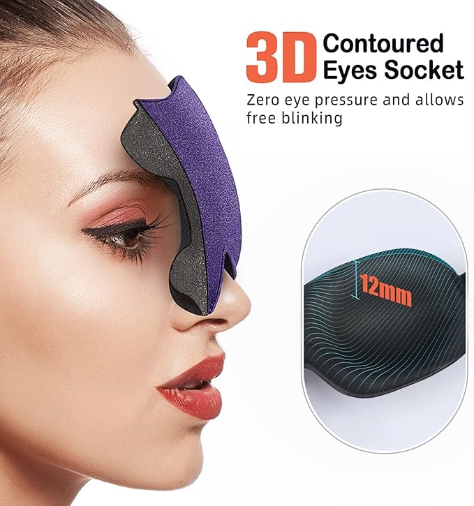 Sleep Mask Invisible Alar Deep Orbit 3D Eye Mask Ultra Lightweight & Comfortable Sleeping Mask for Travel, Nap, Shift Works,XL Purple