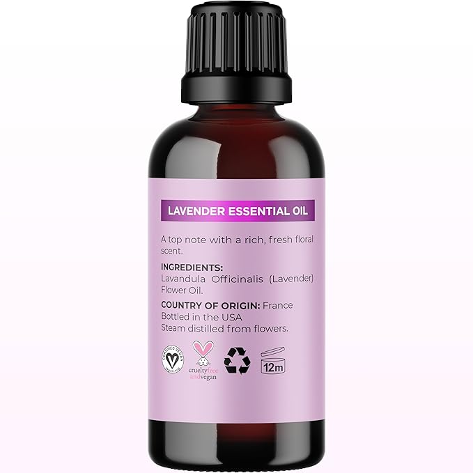 Pure Lavender Oil Essential - Premium for Hair Skin and Nails Aromatherapy Diffusers Humidifiers and Linens Plus Natural Bath Home Spa Self Care