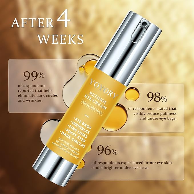 Retinol Under Eye Cream - Eye Cream for Dark Circles and Puffiness, Eye Bags, Wrinkles Fine Lines Skin Care Hydrates & Lifts Gold(0.47 Fl Oz)