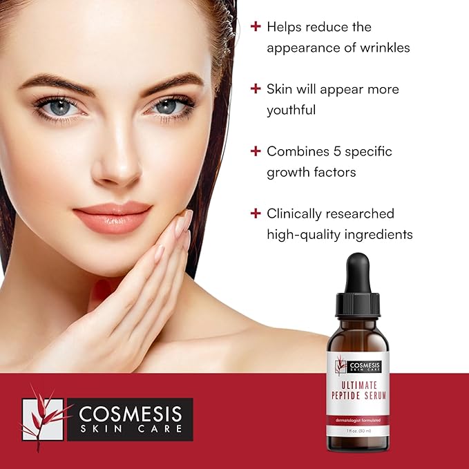 Ultimate Peptide Serum: Reduce Wrinkles & Renew Skin with Sea Fennel & Date Palm Extracts, Clinically Proven Growth Factors - Cosmesis