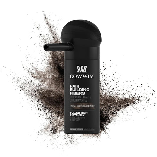 gowwim Hair Thickening Fibers 2-in-1 Kit Keratin Building Fibers, Spray Applicator & Hold Spray - Instantly Volumize Sparse Areas (Mid brown)