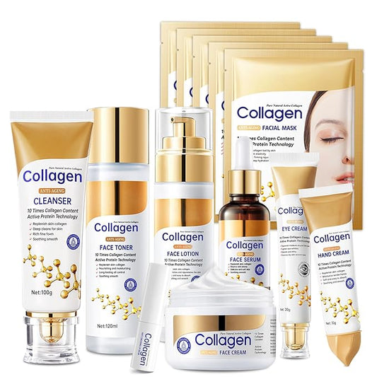 Collagen Skin Care Set,13-In-1 Travel Skincare Kits for Firming Skin, Shrink Pores, Anti Aging Skincare Set for Reduce Wrinkles.Smooth Fine Lines.Hydrating,Facial Kits for Women & Girls.