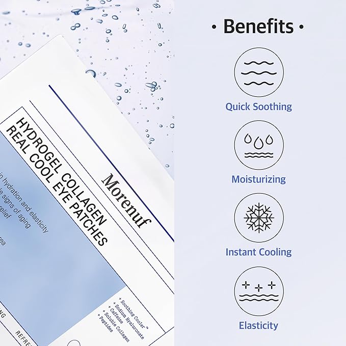 Hydrogel Collagen Real Cool 6 Pairs of Eye Patches & Hydrating Roll-On Serum Set for Dark Circles and Puffiness - Hyaluronic Acid and Caffeine Eye Serum Korean