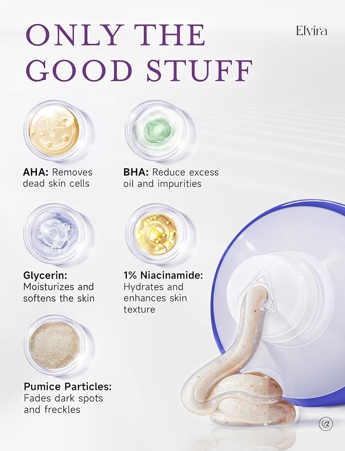 Elvira KP Bump Eraser Foot & Body Scrub, Exfoliating Scrub for Keratosis Pilaris, Smooth Skin with 10% AHA BHA & Niacinamide, Deep Moisturizing Cleanser for All Skin Types, Exfoliante para el Cuerpo