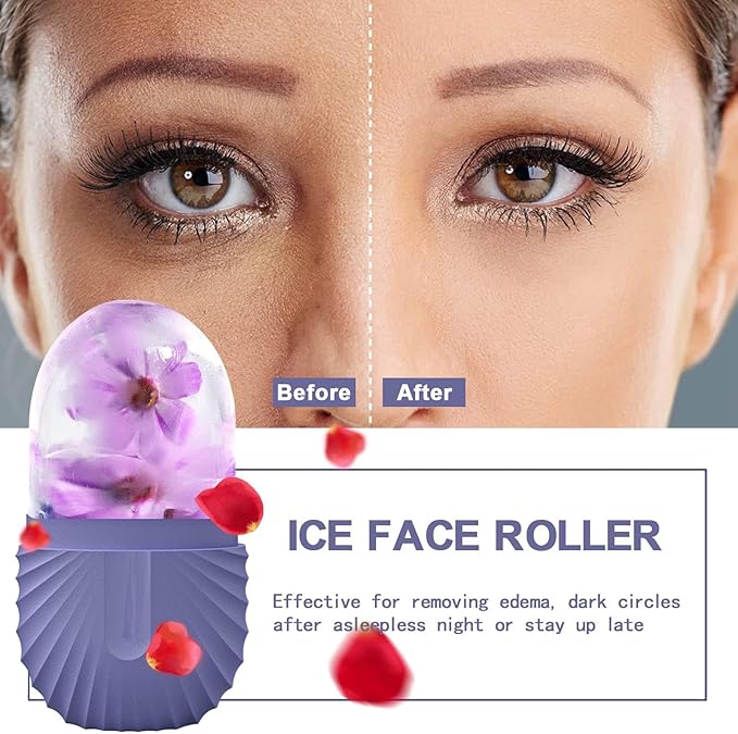 KOGITI Ice Mold for Face & Eye, Beauty Facial Roller, Puffiness Relief Massage Skin Care Tool, Ice Cube Holder (Shell-Purple)