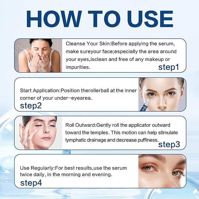 Caffeine Eye Serum for Dark Circles, 3 PCS Under Eye Ice Roller Serum for Anti Aging, Puffiness, Fine Lines, Wrinkles, Care Under Bags Eyes Cream with 360°Massage Roller-Ball