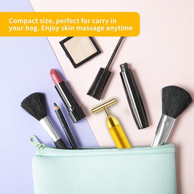 Face Massager Electric Skin Care Tool, 24k Golden T Shape Beauty Bar & 3D Roller Massager, Vibration Facial Lifting and Body Treatment Tool Kit, Reduce Puffiness Improve Wrinkles Anti Aging Device