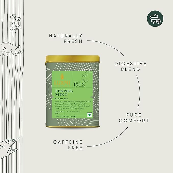 Luxmi Estates - Fennel Mint Tea - 100g (50 Cups) | USDA Certified Organic Herbal Tea | Caffeine-Free