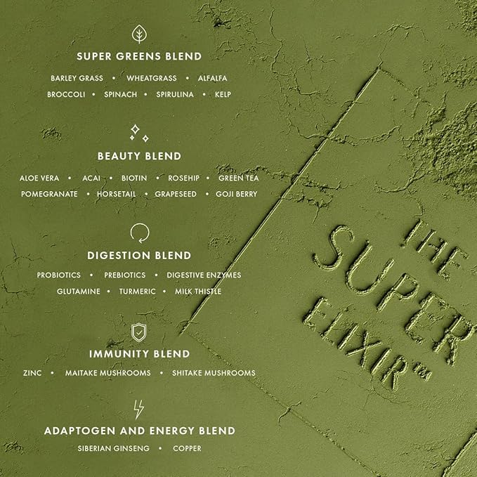 WelleCo The Super Elixir Daily Greens Powder, Probiotic Drink Mix with Whole Foods, Gluten Free, Vegan Gut Health Powder, Energy, Immunity, Healthy Skin, Hair & Nails (300g, Unflavored) Jar