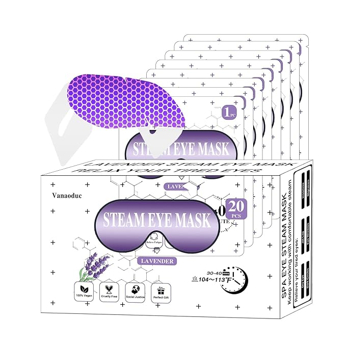 Steam Eye Masks for Dry Eyes, Heated Eye Mask Reduce Puffiness & Dark Circles, Hydrate & Soothe Tired Eyes, Travel Essentials, Business Trip, Party Favors, Lavender 20 Packs