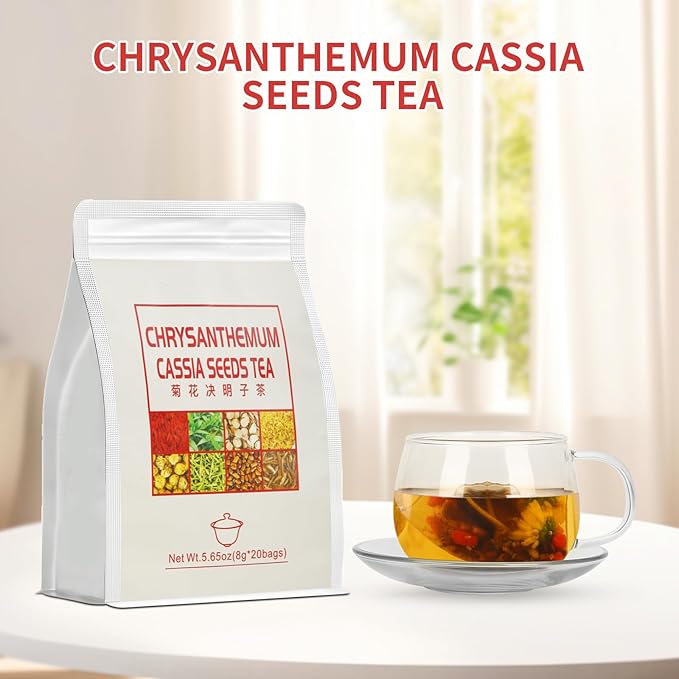 Liver Detox Tea,Chrysanthemum Cassia Seeds Tea Bags(160g, 8gX20Bags), Honeysuckle, Chinese wolf-berry, Sweet-scented Osmanthus, Burdock Root Combination of Floral Tea 菊花决明子茶包