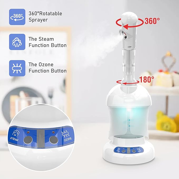 Kingsteam Facial Steamer - Ozone Steamer with Extendable Arm - Professional Nano Ionic Facial Steamer for Deep Cleaning - Portable for Personal Care Use at Home or Salon