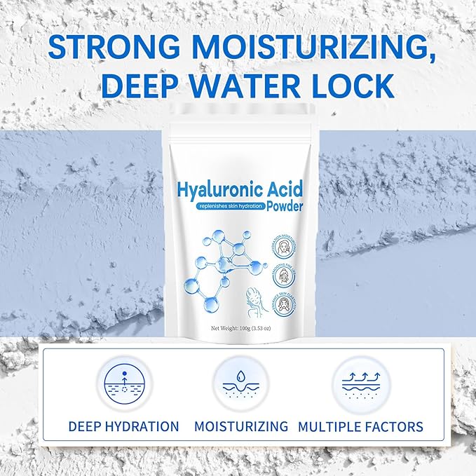 Hyaluronic Acid Serum Powder | Pure HA Powder Dissolves in Water, 100g/Box, Instant Hydration & Radiance Boost Vegan, Water Soluble