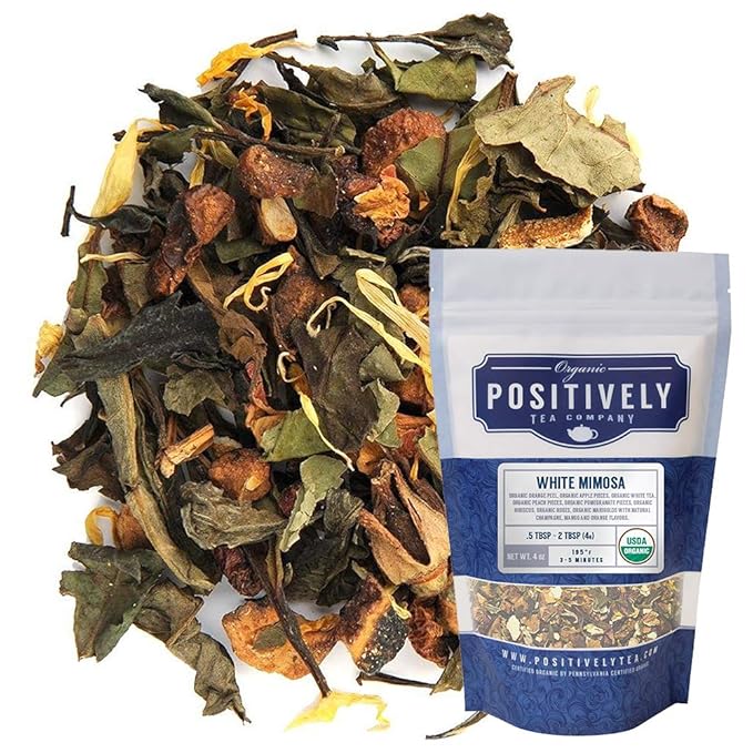 Organic Positively Tea Company, White Mimosa White Tea, Loose Leaf, 4 Ounce