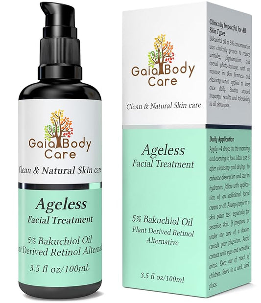 Gaia Body Care 5% Bakuchiol Oil Organic - Anti Aging, Anti Wrinkle, Reduces Fine Lines, Smooths Skin, Hydrates - Botanical Vegan - Natural Retinol Alternative Facial Oil (3.5oz, Rose)