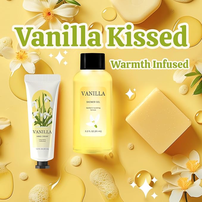 Gift Set for Women 8Pcs Bath and Body Gift Baskets for Women, Vanilla Self Care Gift Ideas Birthday Gifts Mothers Day, Christmas Gifts