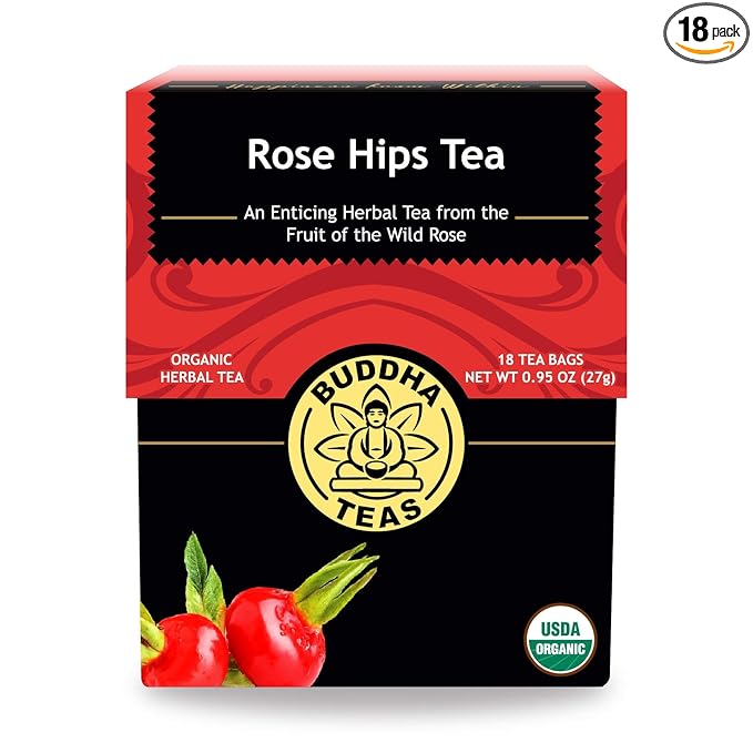 Organic Rosehips Tea - Kosher, Caffeine-Free, GMO-Free - 18 Bleach-Free Tea Bags
