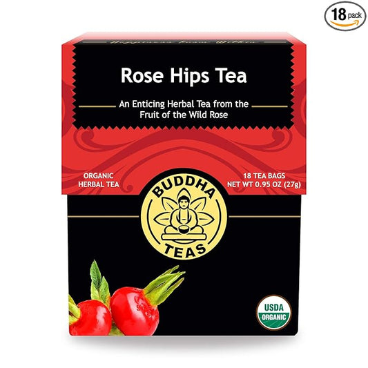 Organic Rosehips Tea - Kosher, Caffeine-Free, GMO-Free - 18 Bleach-Free Tea Bags
