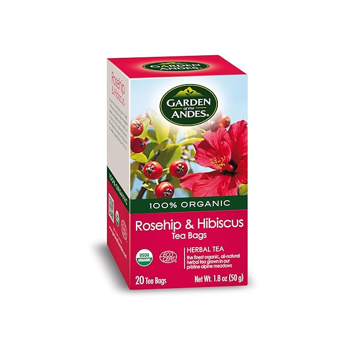 Garden Of The Andes Rosehip and Hibiscus Herbal Tea -20 Individually Wrapped Tea Bags - Caffeine Free