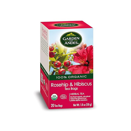 Garden Of The Andes Rosehip and Hibiscus Herbal Tea -20 Individually Wrapped Tea Bags - Caffeine Free