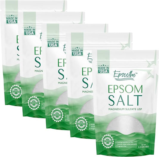 Epsoothe 2.2 Lbs Epsom Salt Bath & Foot Soak and Scrub | Pure & Natural Magnesium Sulfate USP | Soothes Muscles & Joints, Enhances Well-Being (5 Pack)
