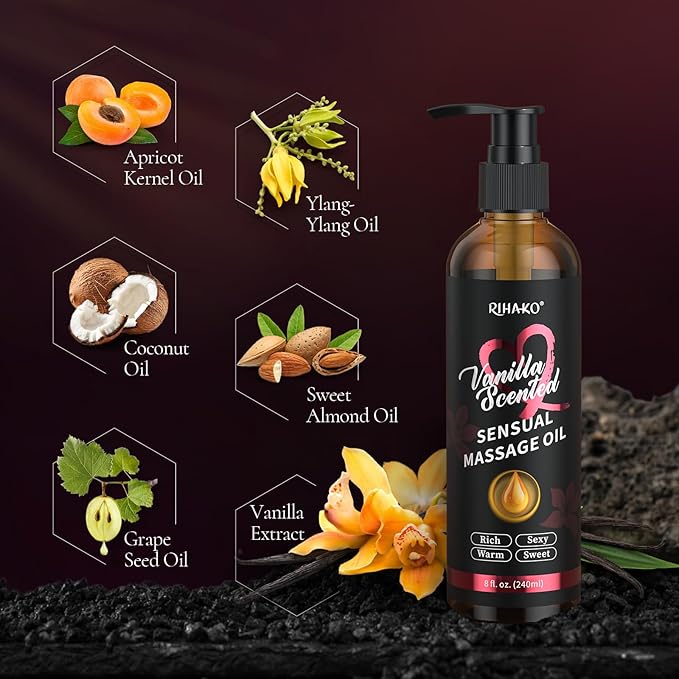 Easter Basket Stuffers-Vanilla Sensual Massage Oil for Couples - Couples Sweet and Sensual Massage Oils for Date Night | Relaxing Massage Oil for Massage Therapy | Perfect Glide & Smooth Skin