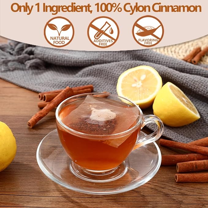 Premium 100 Pure Ceylon Cinnamon Tea Bags, Made with 100% Ceylon Cinnamon Sticks, No Additives & Caffeine Free.