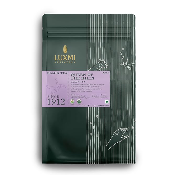 Luxmi Estates - Queen of the Hills - Organic Black Tea - 50 Tea Bags | Freshly Harvested Organic Makaibari Darjeeling Tea | Best Natural Flavor Tea The World Has To Offer