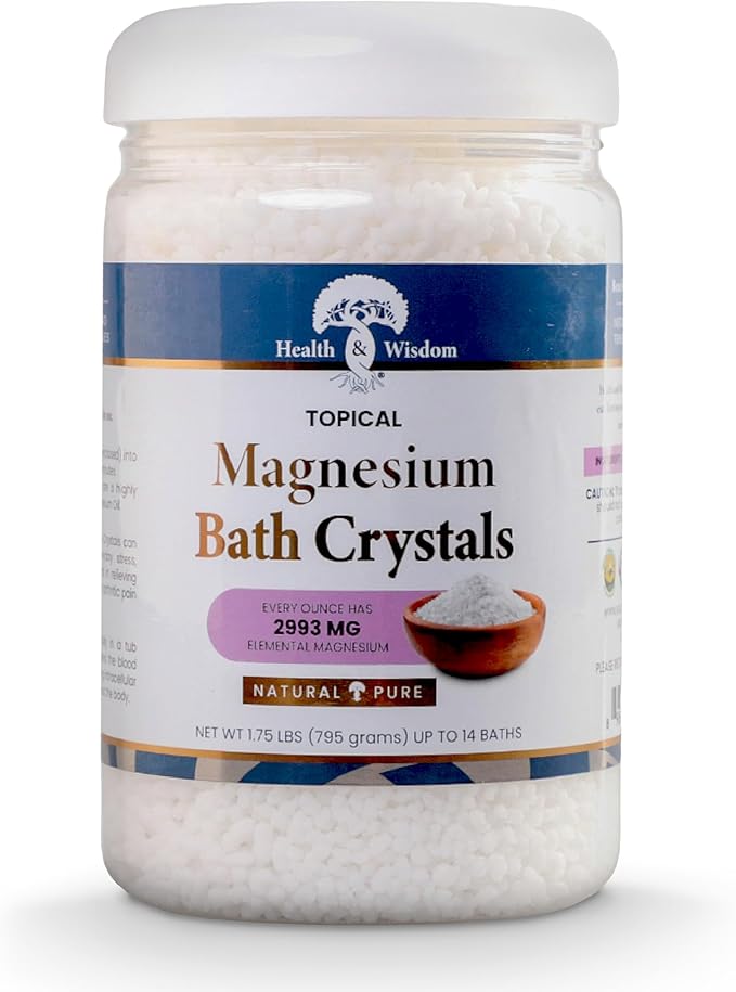 Health and Wisdom Magnesium Bath Salt - Magnesium Chloride Flakes for Bath Soak, 4X Epsom Salt Concentration, Unscented Formula, Dead Sea Sourced, Zero Additives - 28 Ounces